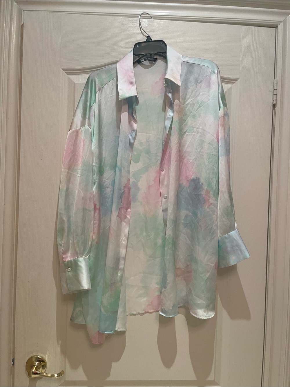 Zara Pastel Tie-Dye Satin Button-Down Shirt